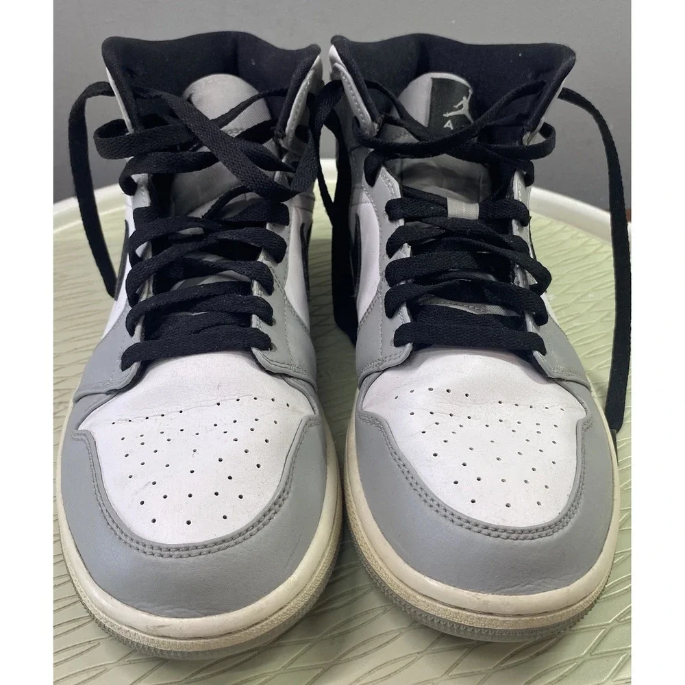 Air Jordan 1 Men's Mid Light Smoke Grey Leather High-top Sneakers Size 9‎
